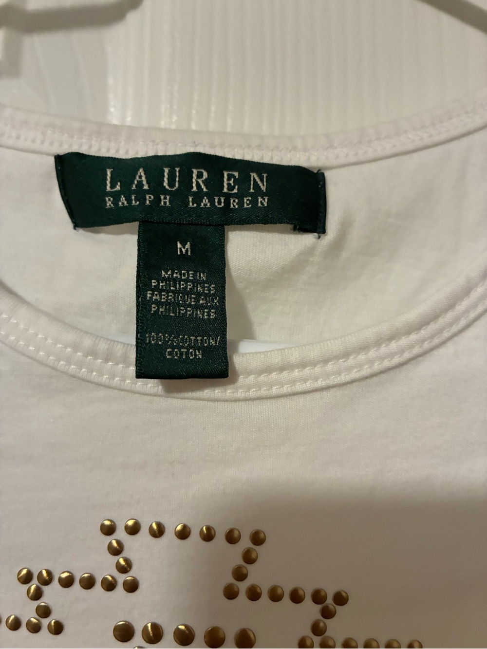 Ralph Lauren Cream Short Sleeve Tee with Studded Aztec Motif - Picture 3 of 4